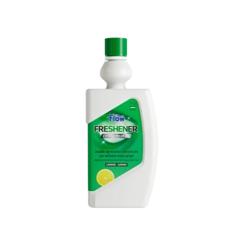 flow-freshener-concentrated-no-ombra Flacone di FLOW FRESHENER CONC LEMON 800ML per toilette di camper e caravan.