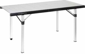 Tavolo Titanium Quadra 6 Compack aperto, pronto per l'uso esterno al camper