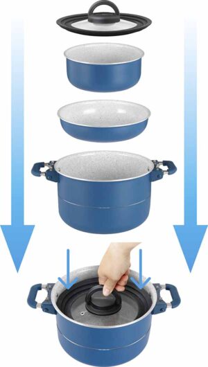 Set Popote Carezza Magnetogrip, dimostrazione di come si impilano i pezzi