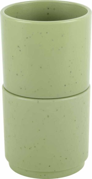 0830031C.C43_3 Le due tazzine del Set 2 Espresso Dolomit green impilate per un facile stoccaggio in camper